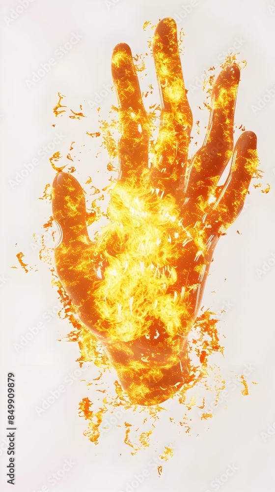 Poster fiery handshape - 3d rendered blazing gesture on isolated background