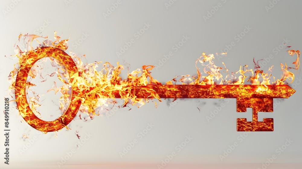 Poster fiery key - a scorching 3d rendered image of a blazing,ignited key shape