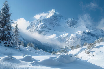 Naklejka premium snow winter mountain landscape nature sky ski alpine blue white cold snowy resort alps travel panorama