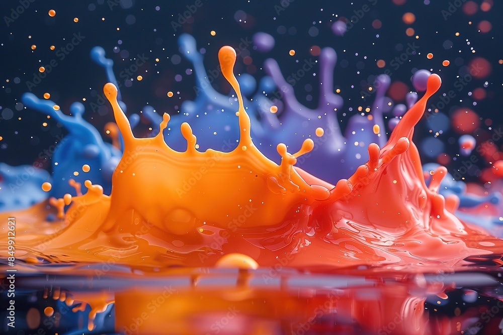 Poster multi colored paint drops splashing on abstract background
