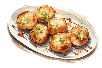 Takoyaki japanese food platter plate bread.