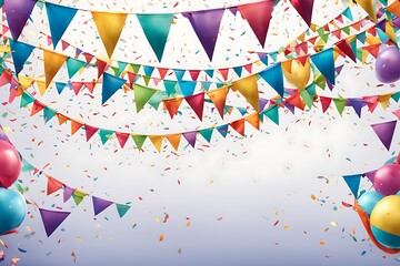 Obraz premium Multicolored Garlands and Buntings Set with Ribbons and Flags - Festive Party and Holiday Decoration