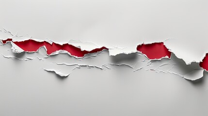 White paper with a torn edge and red header, isolated background, studio lighting enhancing the visual impact, perfect for bold advertisements