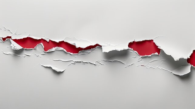 White paper with a torn edge and red header, isolated background, studio lighting enhancing the visual impact, perfect for bold advertisements