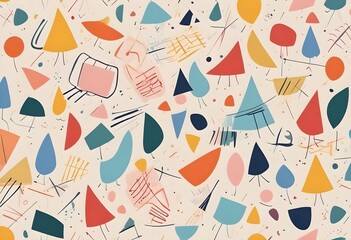 Colorful abstract shapes and lines on a light background, creating a playful and whimsical pattern