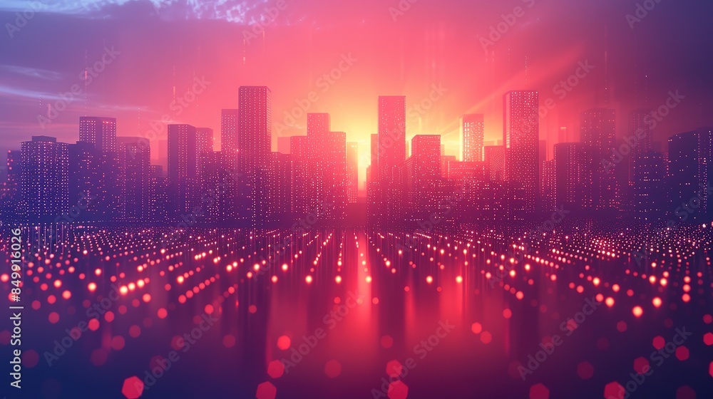 Poster smart city and abstract dot point connect with gradient line and aesthetic free space for text