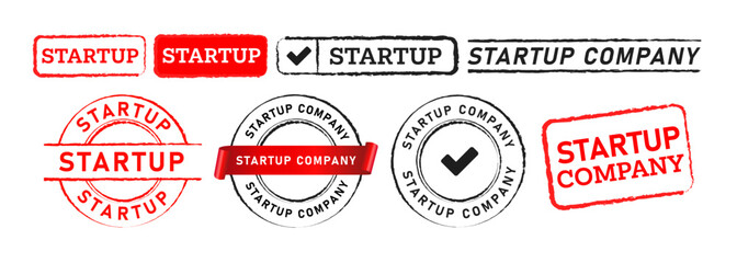 startup rectangle and circle rubber stamp label sticker sign for launch beginning company