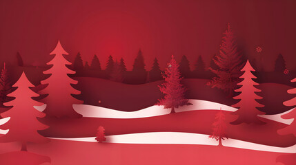 Christmas background paper art style. Merry Christmas banner with product display cylindrical shape. dark red.