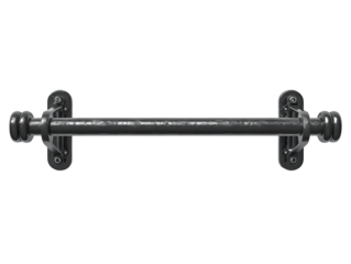 Industrial black metal handle mounted on a wall. Ideal for cabinet drawers, doors, and furniture. Adds a rustic and vintage touch.