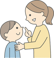 子供に言い聞かせをするお母さん