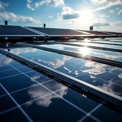 photo of a solar panel array capturing sunlight.