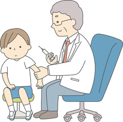 予防接種をする医師と男の子