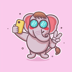 kawaii elephant animal character mascot taking a selfie with a smartphone isolated cartoon