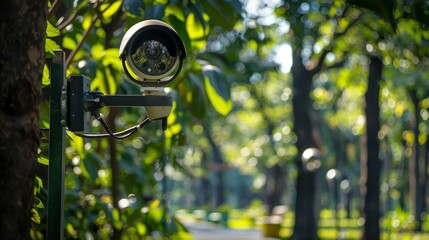 Fototapeta premium A public park equipped with solarpowered security cameras promoting a safe and secure environment for visitors.
