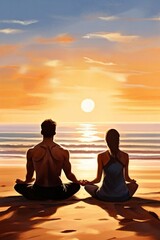 바닷가에서 운동하는 한쌍