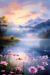 호수에핀아름다운꽃