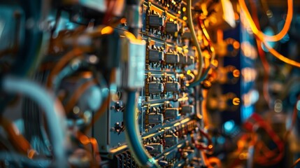 A shot of the intricate wiring and circuitry inside the plane connecting the solar panels to the aircrafts propulsion system.