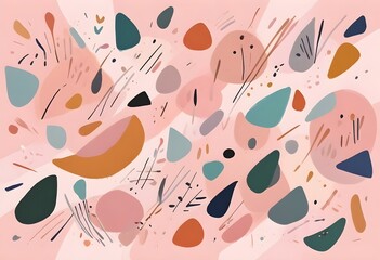 Colorful abstract shapes and lines on a light background, creating a playful and whimsical pattern