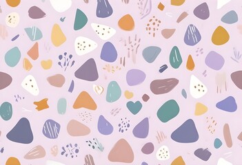 Colorful abstract shapes and lines on a light background, creating a playful and whimsical pattern
