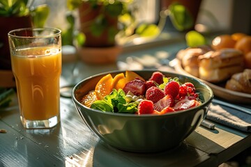 food healthy salad fresh diet kiwi organic vegetarian fruits green nutrition bowl vitamin red background