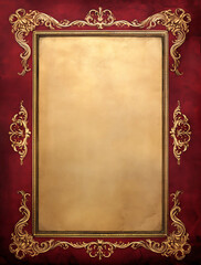 A blank page with an ornamental golden frame on a red velvet background