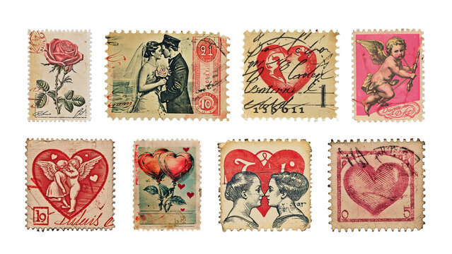 Vintage valentine stamp png cut out element set