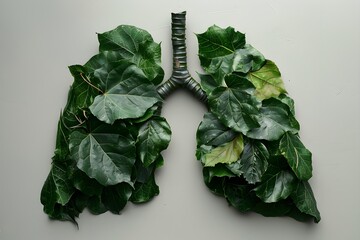 A pair of lungs made from green leaves