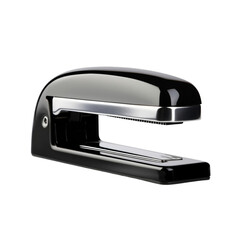 Sleek black stapler isolated on white background. Modern office supply for stapling papers. Ideal for professional and home office use.