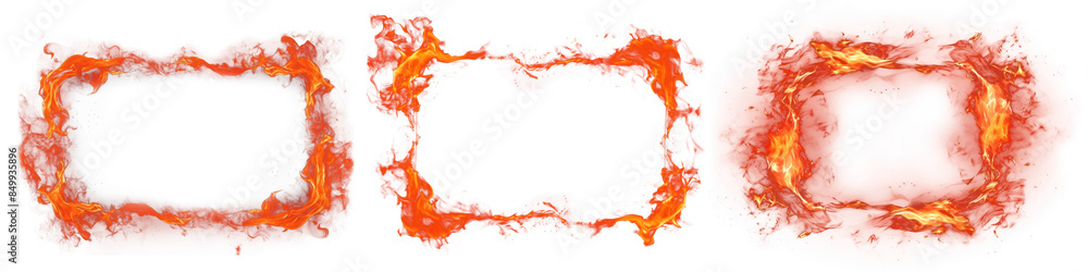 Poster fire frame effect png element set on transparent background