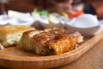 Traditional Turkish Cuisine Pastries borek on a plate 