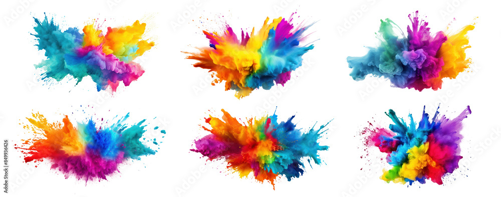 Poster color powder explosion png element set on transparent background