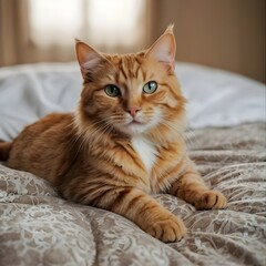 Cute cat setting on bed 
