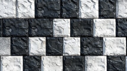 Seamless Pattern of Raised Black and White Bricks