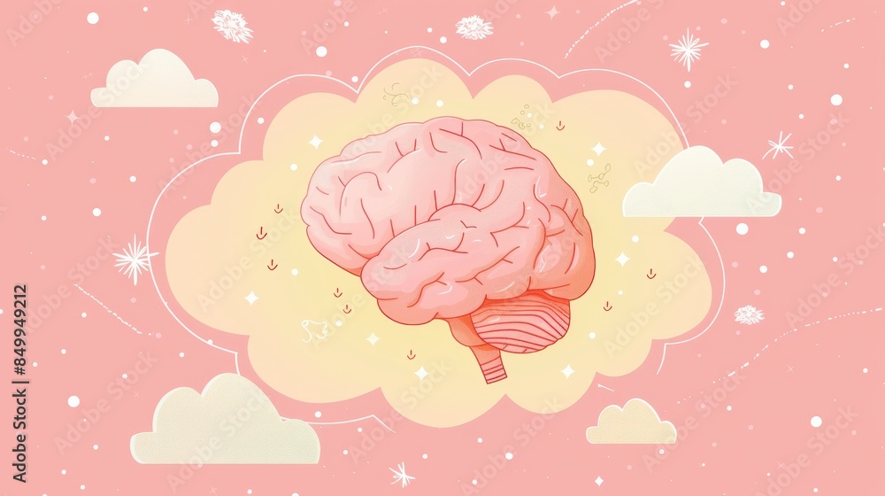 Poster a brain with a speech bubble above it. the speech bubble is in the middle of the brain and is writte