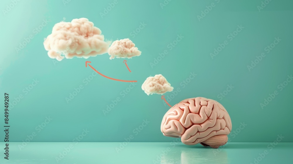 Poster a brain with a speech bubble above it. the speech bubble is in the middle of the brain and is writte