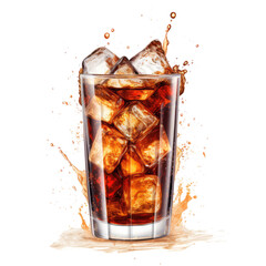 Glass of cola with splash isolated on transparent white background, clipping path 