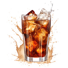 Glass of cola with splash isolated on transparent white background, clipping path 