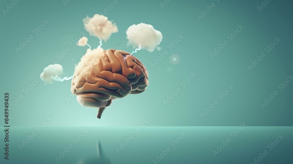 Poster a brain with a speech bubble above it. the speech bubble is in the middle of the brain and is writte