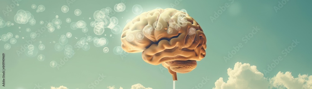 Poster a brain with a speech bubble above it. the speech bubble is in the middle of the brain and is writte