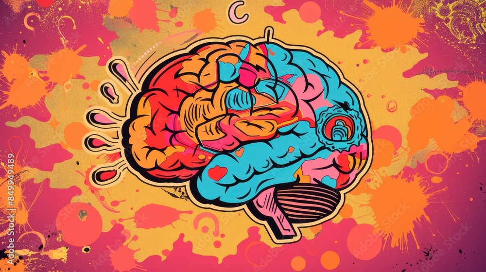 Poster a brain with a speech bubble above it. the speech bubble is in the middle of the brain and is writte