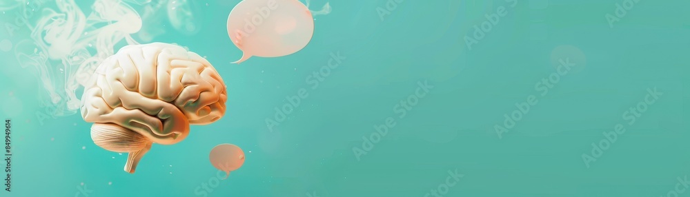 Poster a brain with a speech bubble above it. the speech bubble is in the middle of the brain and is writte
