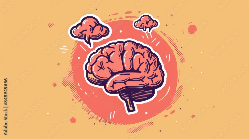 Poster a brain with a speech bubble above it. the speech bubble is in the middle of the brain and is writte