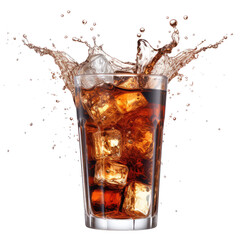 Glass of cola with splash isolated on transparent white background, clipping path 