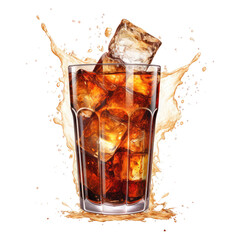Glass of cola with splash isolated on transparent white background, clipping path 