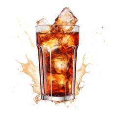 Glass of cola with splash isolated on transparent white background, clipping path 