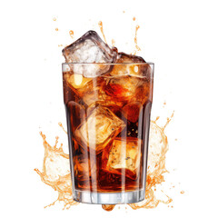 Glass of cola with splash isolated on transparent white background, clipping path 
