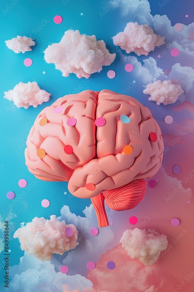 Poster a brain with a speech bubble above it. the speech bubble is in the middle of the brain and is writte