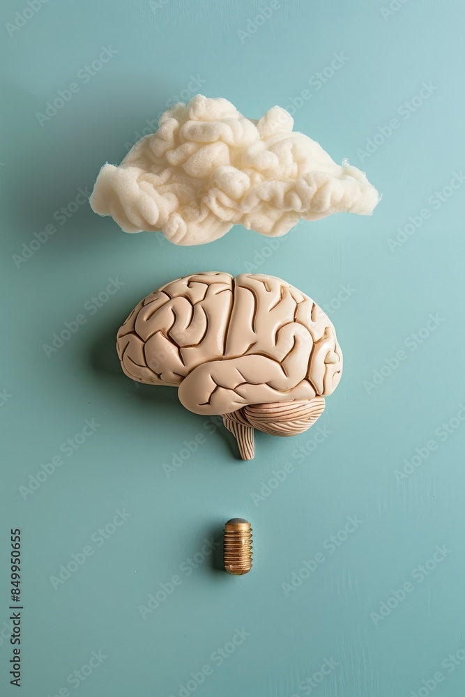 Poster a brain with a speech bubble above it. the speech bubble is in the middle of the brain and is writte