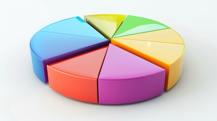 Obraz premium Colorful 3D pie chart with distinct segments, on a white flat background, clean design, clear text space for labels, professional and polished appearance