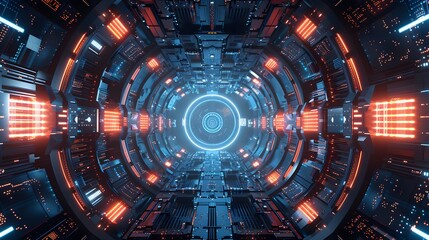 Fototapeta premium A futuristic space with a blue and orange light
